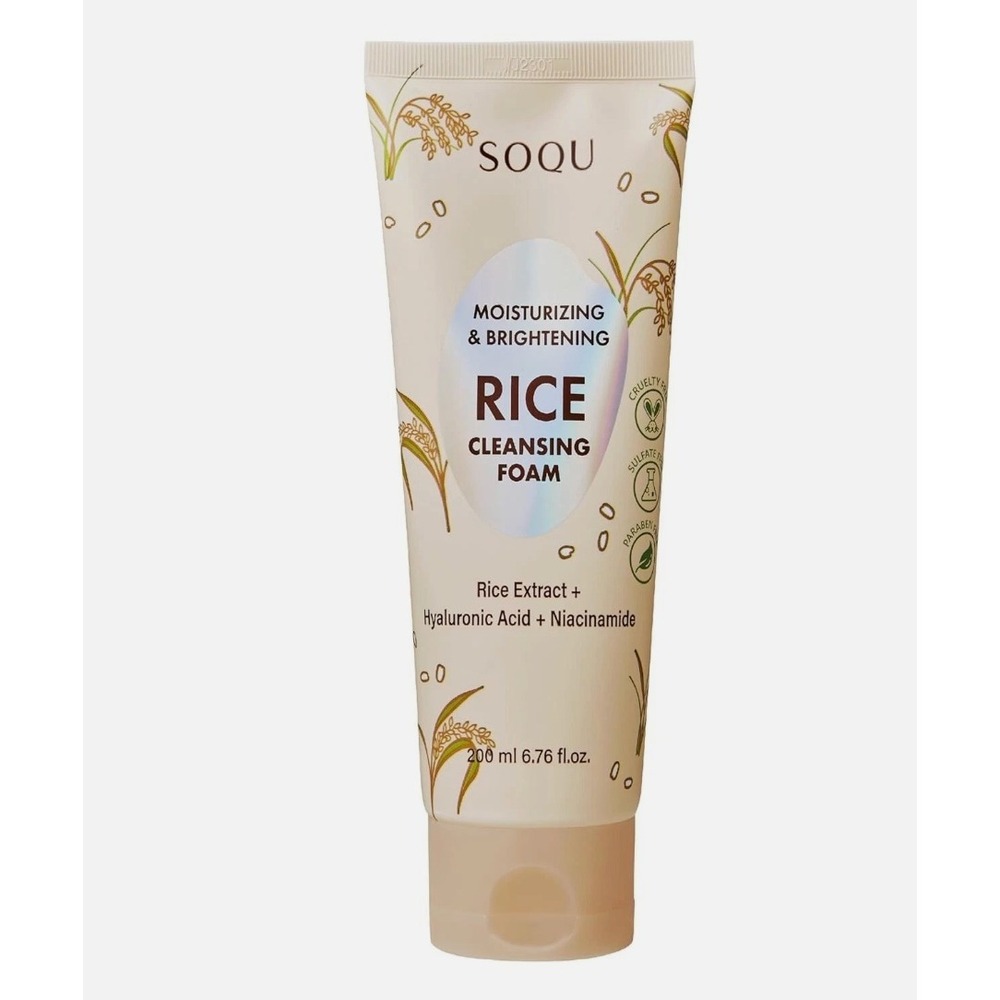 SOQU Rice Cleansing Foam Moisturizing & Brightening Extract Hyaluronic Acid New